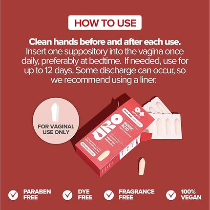 O Positiv URO Boric Acid Vaginal Suppository – with Lactic Acid, and Aloe for Fast Relief and Vaginal Odor Control - 12 CT EXP. 11/2027