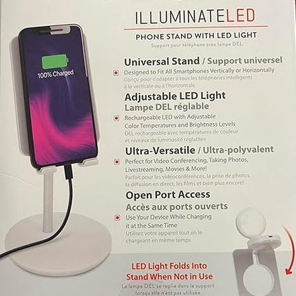 Helix Illuminated Phone Stand with LED Ring Light - Compact, White (Open Box)