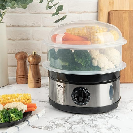 AROMA 5Qt. 2-Tier Food Steamer - BPA-Free, Dishwasher Safe, Black (New)