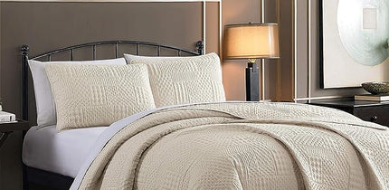 Yardley Quilt Set, King, Lightweight Microfiber Bedspread, Ivory (Open Box)