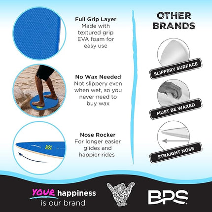 BPS New Zealand ‘Shaka’ Skimboard with EVA Grip Pad - Multiple Sizes (Open Box)