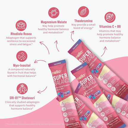 Nello Superbalance Hormonal Support Drink Mix, SRI-81 Shatavari, Blueberry Acai - 20 Servings