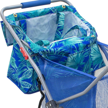 Tommy Bahama Wonder Wheeler Deluxe Folding Beach Cart, Portable Caddy for Towels and Beach Accessories, Stores 48-Quart Cooler & 4 Chairs, Blue-New