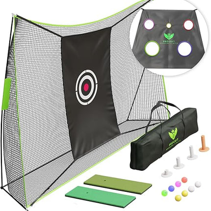 Golf Practice Net - Multifunctional Golf Chipping Net with 2 Surfaced Mats, Tees, LED Golf Balls - Golf Equipment and Accessories, Golf Nets for Backyard Driving Real Golf Balls - 10ft x 7ft