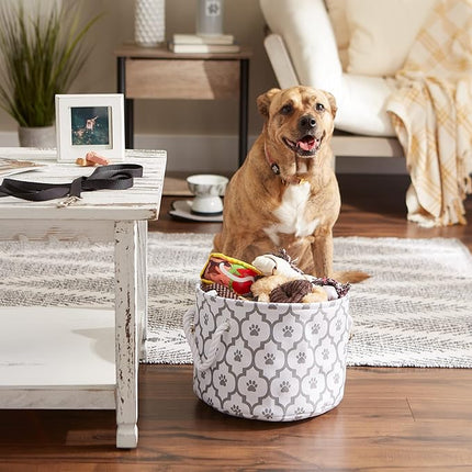 Bone Dry Pet Storage Collection Lattice Paw Print, Small Round, - Pets Storage Basket White/Gray - 9x12x12