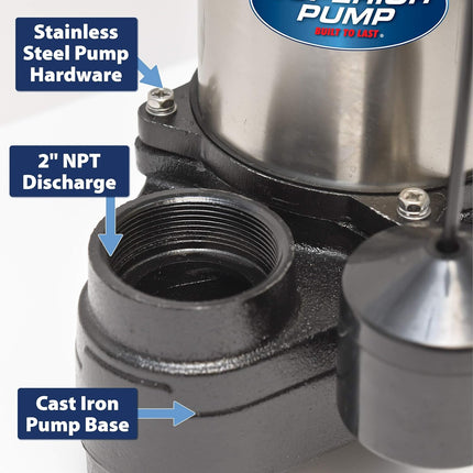 Barracuda 1 HP Cast Iron Sump Pump Side Discharge with Vertical Float Switch New