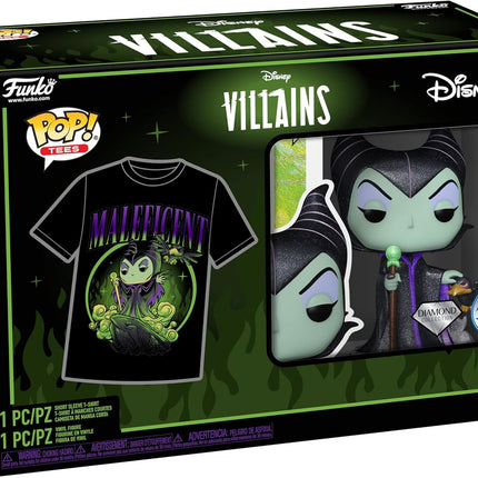 Funko POP! & Tee: Disney Villains – Maleficent Diamond Glitter Vinyl Figure + T-Shirt Size M – New
