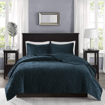 Estate Collection Velvet Quilt Set Full/Queen Geometric Stitch Design OPEN BOX