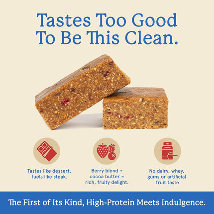 Equip Foods High Protein Prime Bars – Grass Fed Beef Protein, Collagen & Tallow – Gut Friendly - Mixed Berry 12 Count