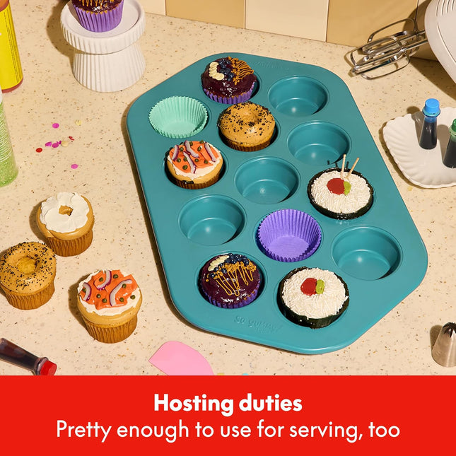 SO YUMMY by bella Baker’s Dozen Muffin Pan, 13 Round Cups Metal Baking Pan w Nonstick Coating
