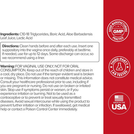 O Positiv URO Boric Acid Vaginal Suppository – with Lactic Acid, and Aloe for Fast Relief and Vaginal Odor Control - 12 CT EXP. 11/2027