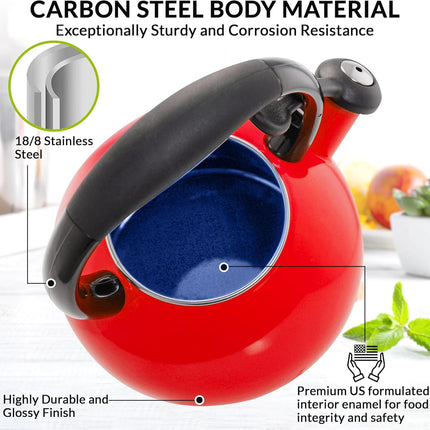 Chantal 1.8 QT Red Enamel on Steel Kettle – Buttons Series – Whistling, Quick Boil – New