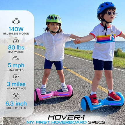 Hover-1 My First Self Balancing Scooter for Kids with 5 mph Max Speed, Dual 150W Motors, 6.3” Tires, 3 Miles Max Range, and LED Headlights