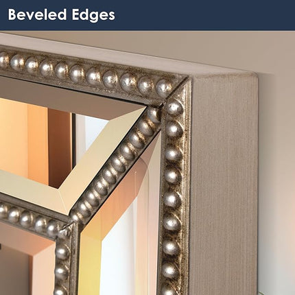 Head West Champagne Silver Metro Beaded Glass Framed Vanity Mirror 24"x36" Open Box