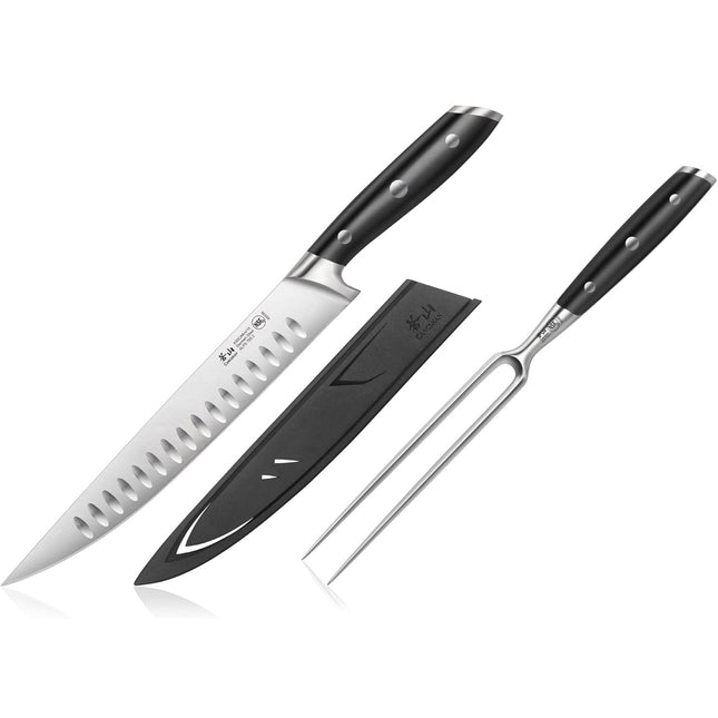 Cangshan 2-Piece Carving Knife Set with Fork, Black Handle, New