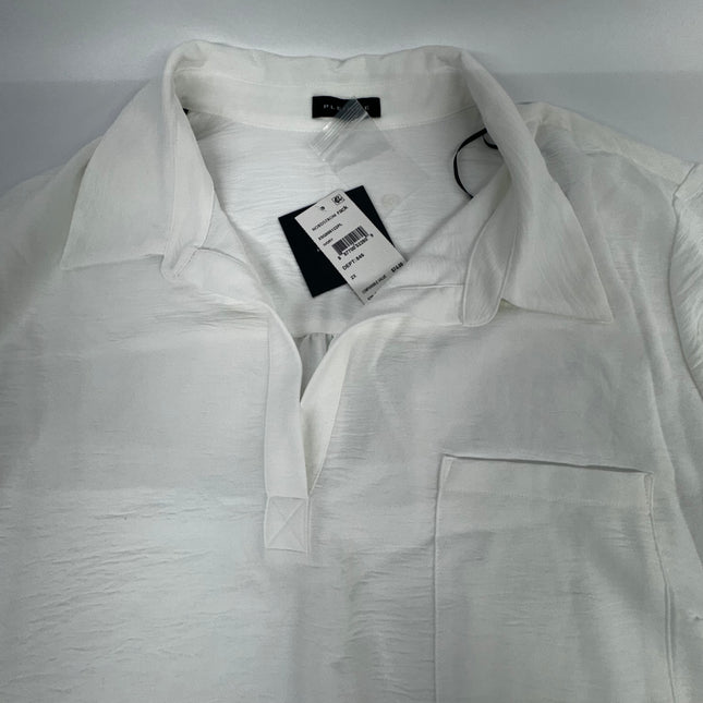 Pleione Women's White Long Sleeve Spread Collar Pocket Shirt, New with Imperfection, Size 2XL