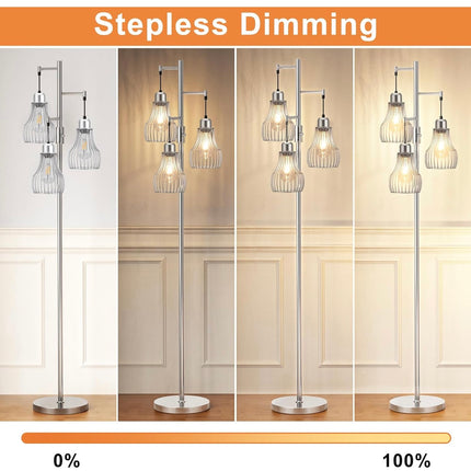 Dimmable Floor Lamp, Farmhouse Industrial Standing Tree Lamp with Edison Bulbs - New