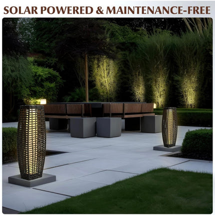 VIHose 2PCS 7.87 x 6.3 x 27.17 in Solar Powered Outdoor Floor Lamp Resin Wicker, Outdoor Lantern for Patio Yard Courtyard (Classic), Open Box