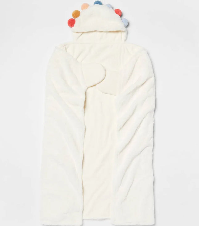 Pillowfort Pom Pom Hooded Blanket With Built-In Hand Mitts Kids