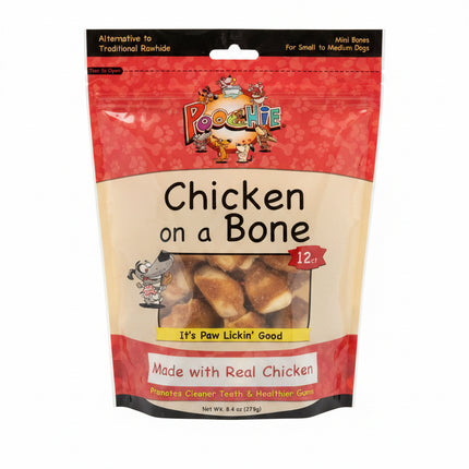 Poochie- Chicken On A Bone Dog Treat 12 CT- 8.4 Oz - Made With Real Chicken