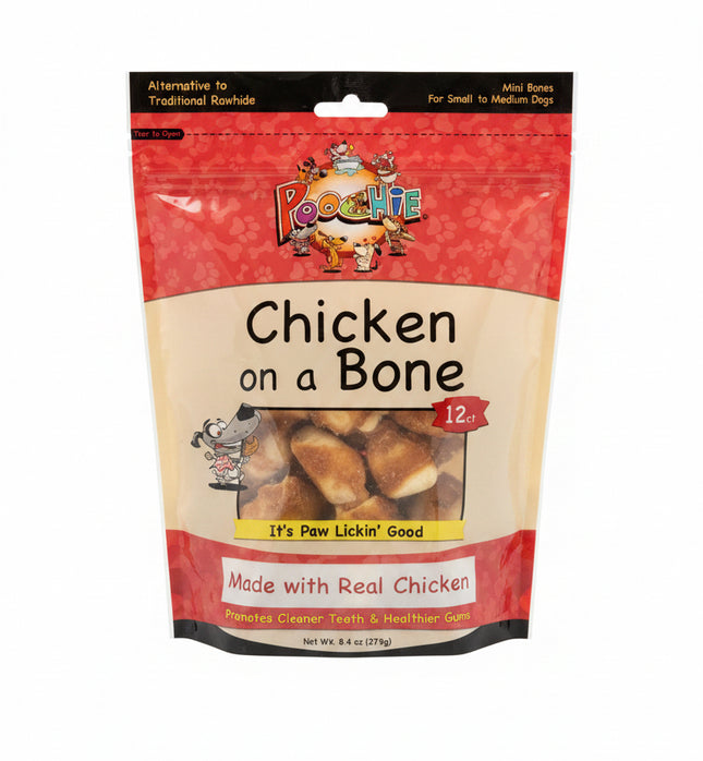 Poochie- Chicken On A Bone Dog Treat 12 CT- 8.4 Oz - Made With Real Chicken