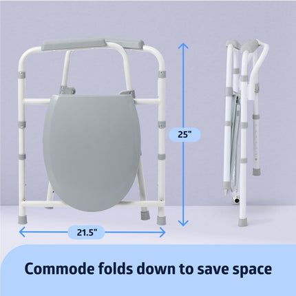 Medline 3-in-1 Steel Bedside Commode, Elongated Seat, Folding Frame, 350 lb. Capacity (Open Box)