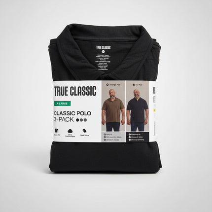 True Classic Mens Polo - 3 Pack Black/Green/Grey - Size XL