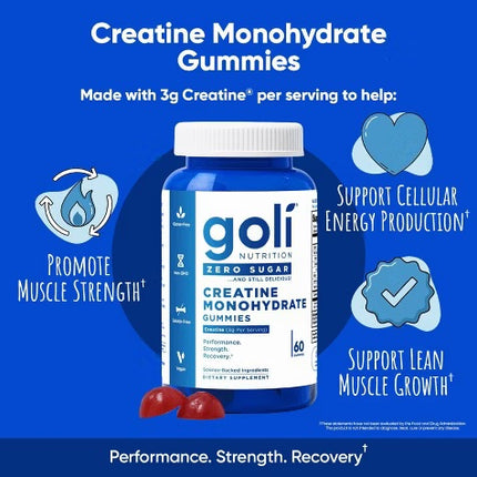 Goli Nutrition Creatine Monohydrate Sugar Free Vegan Dietary Supplement Gummies - 60ct EXP- 03/2027