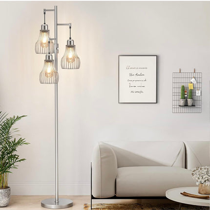 Dimmable Floor Lamp, Farmhouse Industrial Standing Tree Lamp with Edison Bulbs - New