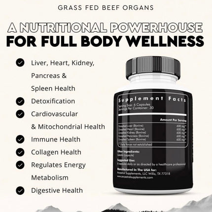 Ancestral Supplements Grass Fed Beef Organs 180ct Capsules Black/White