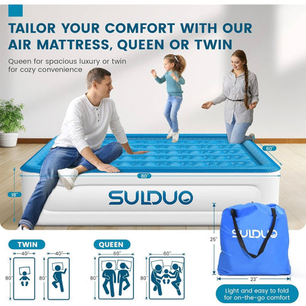 Sulduo Queen Air Mattress with Built-In Pump - Open Box (Like New)