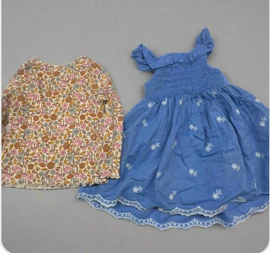 2-Pack Toddler Girls’ Long Sleeve Floral Top and Sleeveless Blue Dress (Size 2T) - New