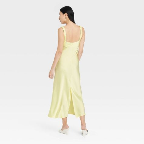 A New Day Light Yellow Satin Slip Dress Size XS - New