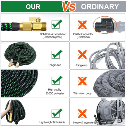 25 ft Expandable Garden Hose - Kink-Free Flexible Water Hose with 10 Function Spray Nozzle, 3/4 Brass Connectors, Leakproof Lightweight Expanding Hose (Green, 25FT) - New