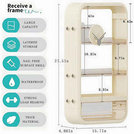 Wall-Mounted Multi-Shelf Organizer, 4-Tier, Waterproof, Open Box