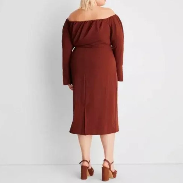 Future Collective Off-Shoulder Midi Dress - New Size 18