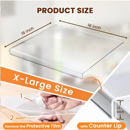 Acrylic Cutting Board with Counter Lip, 18 x 16 Inch Large Non-Slip Clear Chopping Board, Countertop Protector for Kitchen - New Open Box