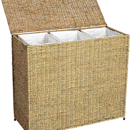 Household Essentials Brown Wicker 3-Compartment Laundry Sorter with Lid - Open Box