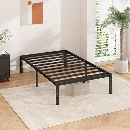 Metal Platform Bed Frame 14 Inch Tall with Heavy Duty Slats - Twin Size, Black (New)