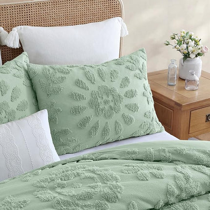 Peri Home 100% Cotton 3-Piece Comforter and Sham Set, King, Sage Chenille Laurel (Open Box)