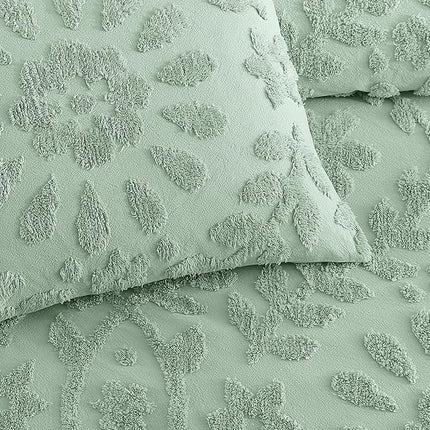 Peri Home 100% Cotton 3-Piece Comforter and Sham Set, King, Sage Chenille Laurel (Open Box)