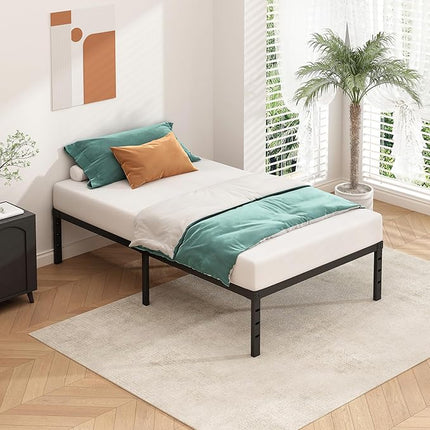 Metal Platform Bed Frame 14 Inch Tall with Heavy Duty Slats - Twin Size, Black (New)