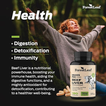 ForestLeaf Grass Fed Beef Liver Capsules, 3000mg Per Serving, Supports Immunity & Body Wellness