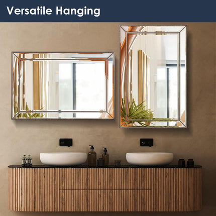Head West Champagne Silver Metro Beaded Glass Framed Vanity Mirror 24"x36" Open Box