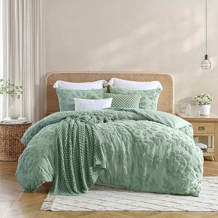 Peri Home 100% Cotton 3-Piece Comforter and Sham Set, King, Sage Chenille Laurel (Open Box)