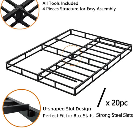 Heavy-Duty Steel Bed Frame with Mattress Foundation, Queen Size, (New White Open Box)