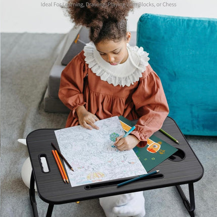 ZEAPTAC Laptop Bed Desk, Foldable Lap Table with Cup Holder & Tablet Slot, Black, New Open Box