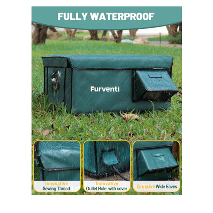 Heated Cat House for Outside with Dual Doors, Insulated Cat House Outdoor with Heating Pad, Weatherproof Heated Outdoor Cats Houses Weatherproof for Feral Cats (Deep Green, 25.5" L x 16" W x 13" H)