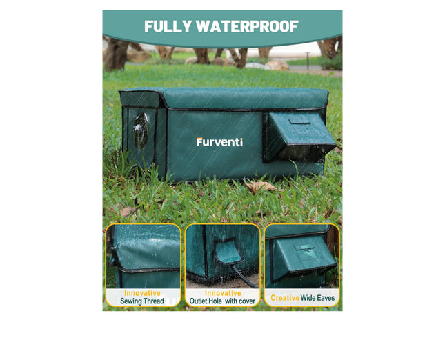 Heated Cat House for Outside with Dual Doors, Insulated Cat House Outdoor with Heating Pad, Weatherproof Heated Outdoor Cats Houses Weatherproof for Feral Cats (Deep Green, 25.5" L x 16" W x 13" H)