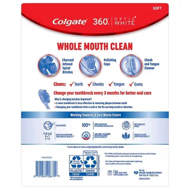Colgate Optic White 360 Manual Toothbrush, Soft, 8 Ct (New)